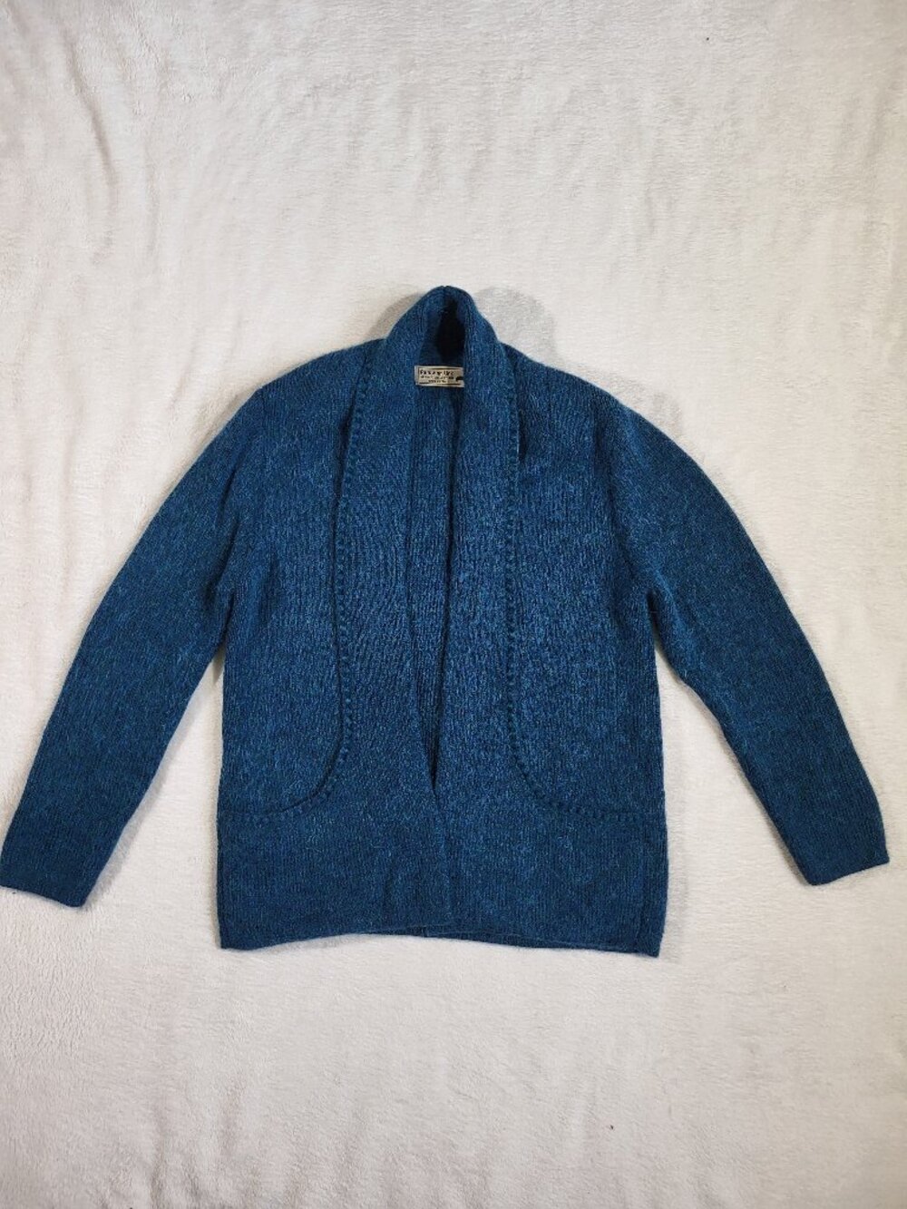 Peruvian Link 100% Alpaca Sweater Cardigan in Blue/Green with pockets NWOT